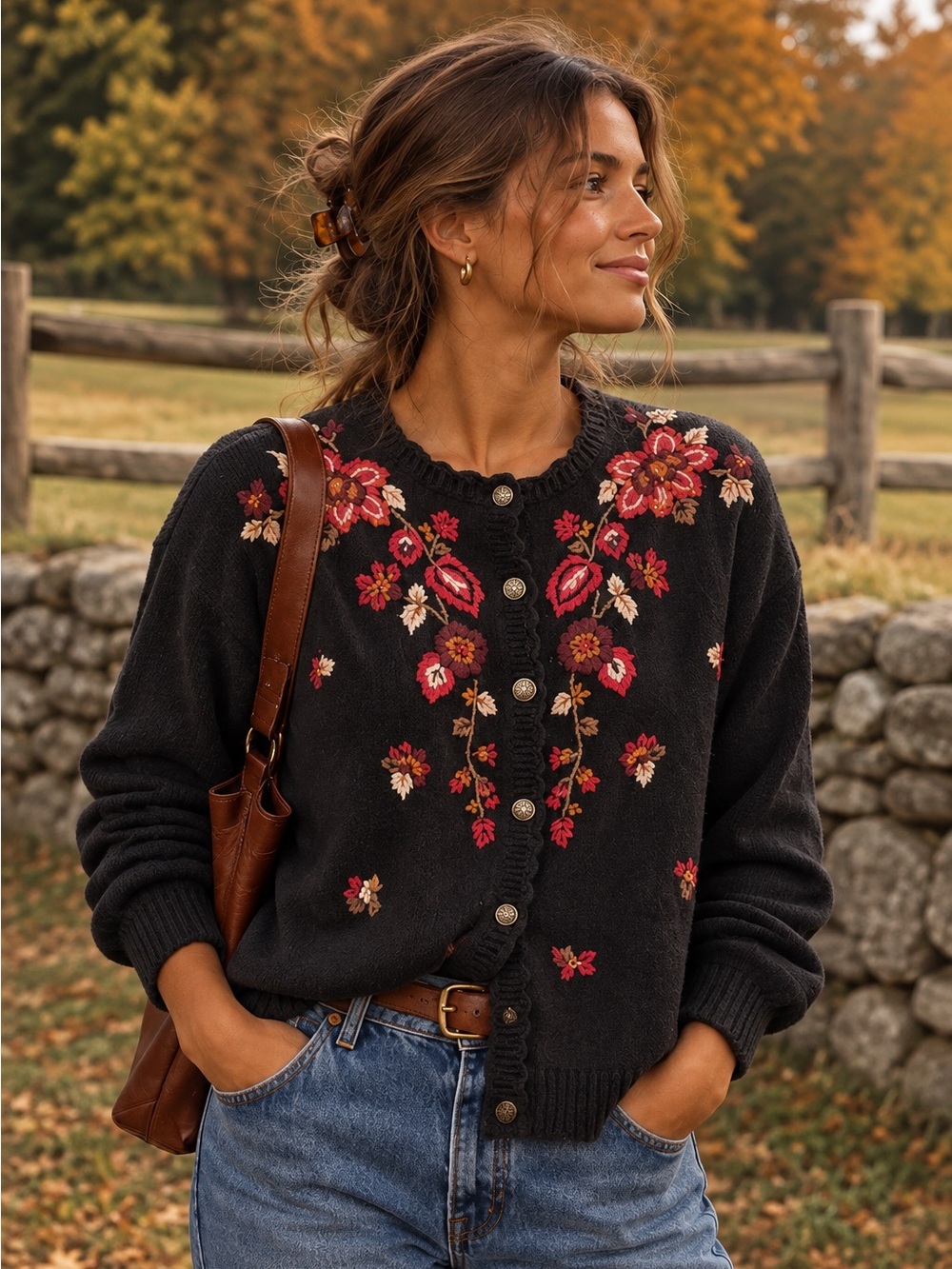 Vintage 80s / 90s Orvis XL Embroidered Floral Cardigan Ramie Cotton Cottagecore